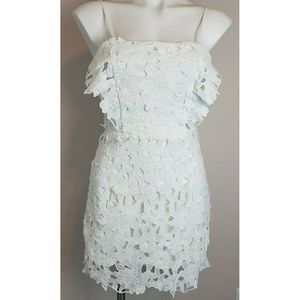 Cotton Candy LA White Floral Lace Dress Back Tie Cut Out Lined S EUC